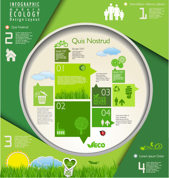 Modern ecology infographics green template vector 04  