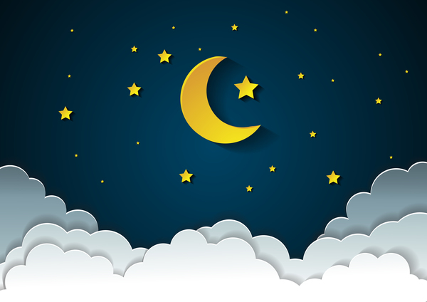 Moon with stars and cloud in nightime cartoon vector  