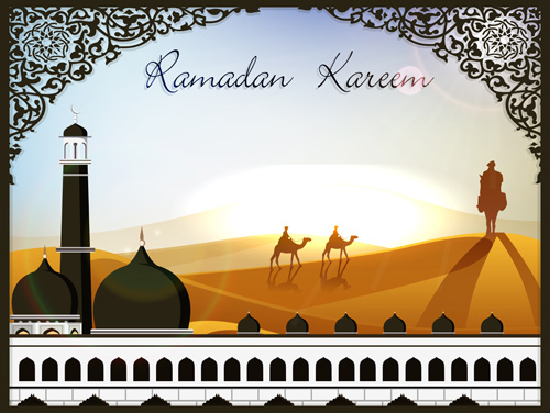 Mosque with desert design vector 01  