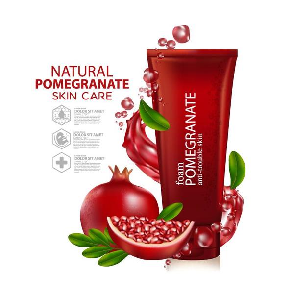 Kosmetische Werbungsplakatschablonenvektoren 02 des natürlichen Granatapfels  