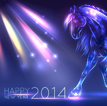 Neon Horse New Year design vector background 03  