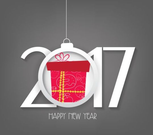 New year 2017 text with christmas ball vector 06  