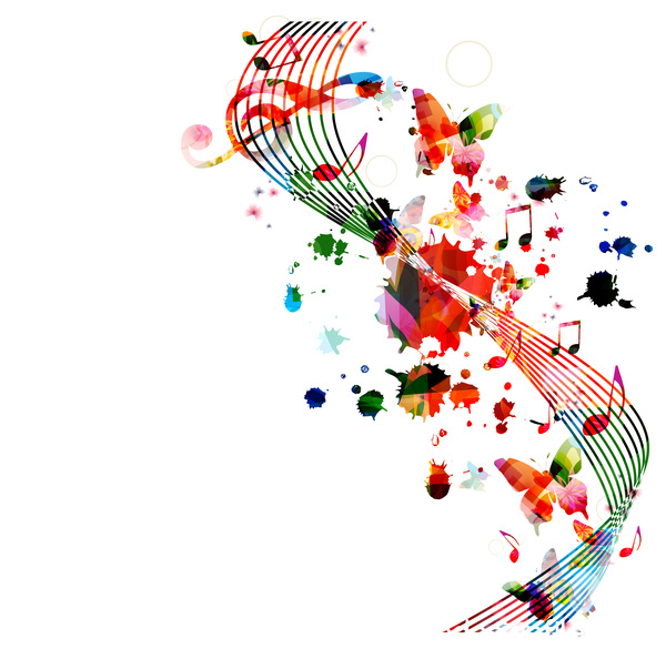 Notes and butterflies music background vector 01  