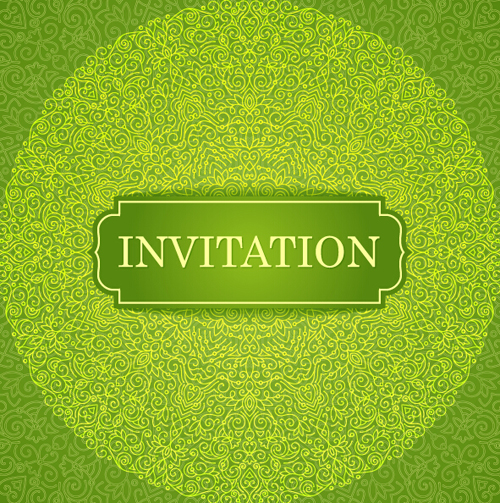 Ornate floral invitation card green styles vector 08  