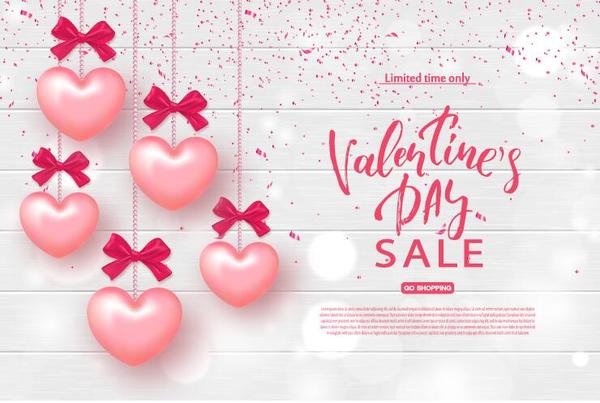 バレンタインの販売の背景ベクトルとピンクの心臓バルーン  