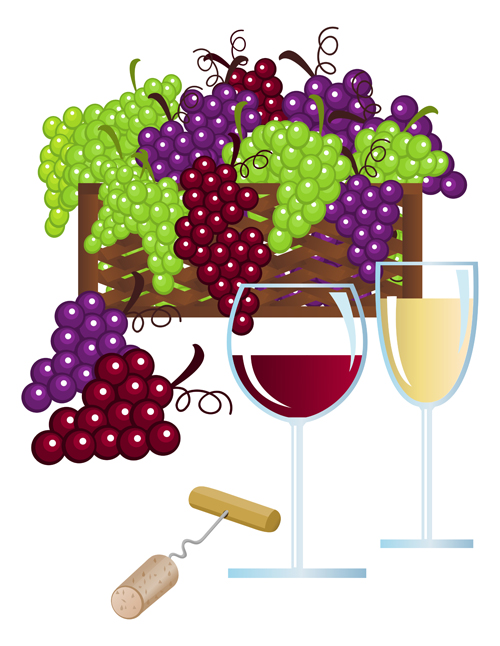 Realistic grapes and wine design vector 03  