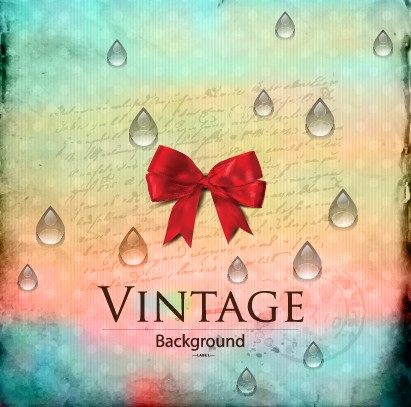 Red bow and water drop with vintage background  