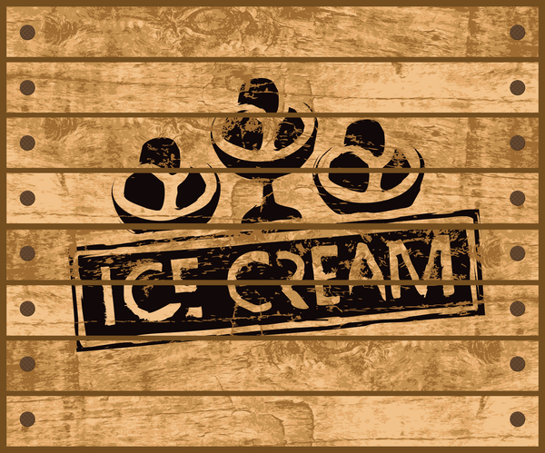 木製の背景ベクトルとレトロなアイス クリーム ロゴ  