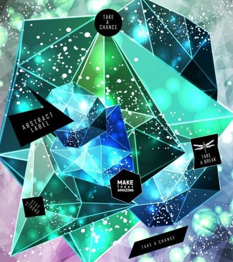 Shining diamond with polygon abstract background vector 05  