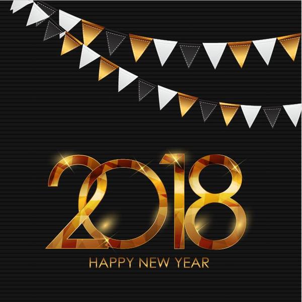 Shiny 2018 new year background with corner flags decor vector  