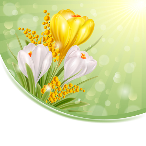 Shiny white with yellow flowers vectors background 01  