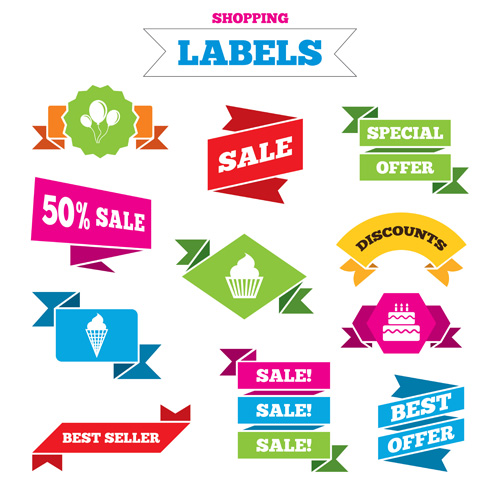 Shopping labels origami ribbons vector 09  