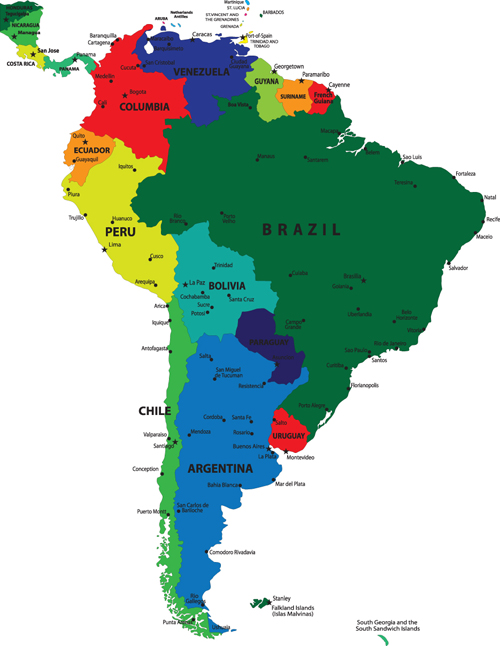 Vivid South America map design vector material 03  