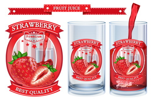 Étiquettes de jus de fraise design vector 01  