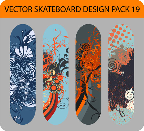 Stylish floral skateboard vector set 08  