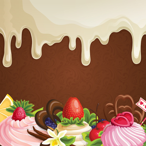 Sweet with drop chocolate background set vector 06  