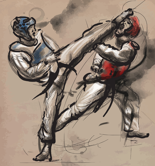 Taekwondo watercolor hand drawing vector 08  