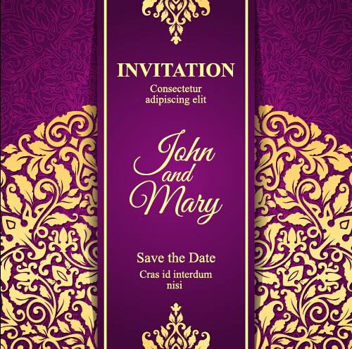 Vintage invitation card with purple floral pattern vector 11  