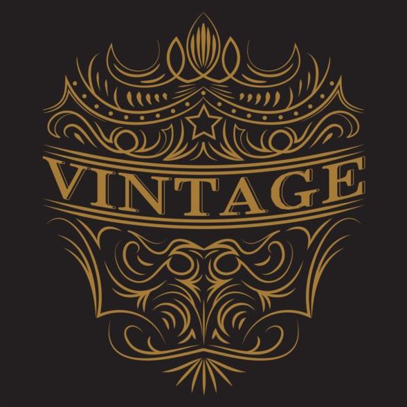 Vintage labels with black blackground vector 02  