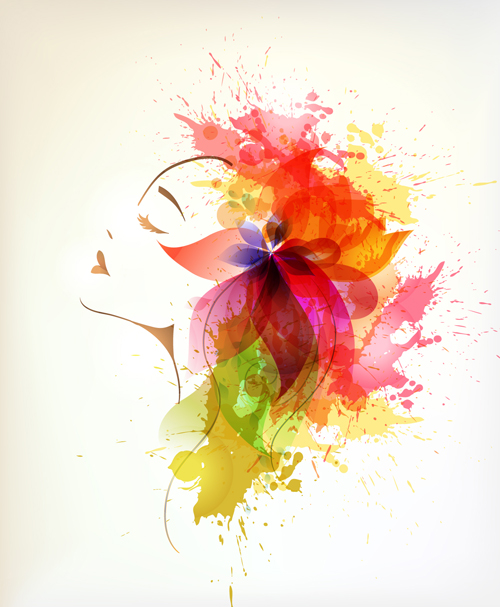 Watercolor floral woman creative design 05  