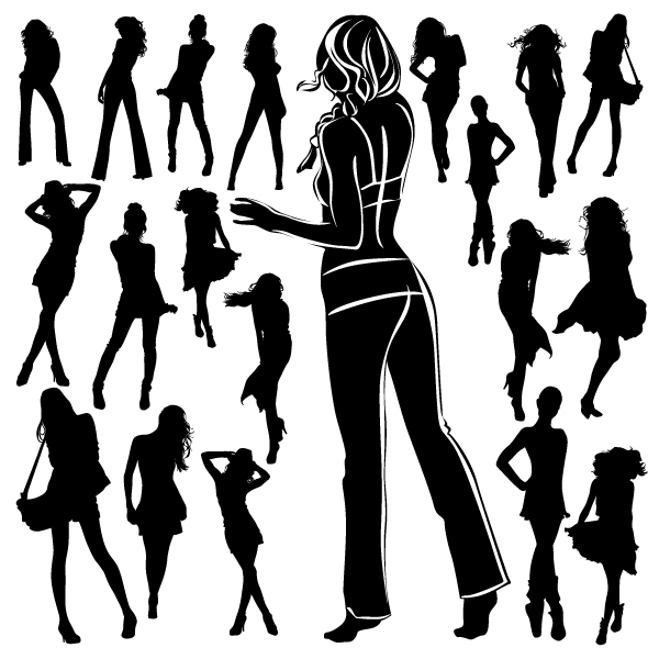 Different Women Silhouettes vector material 07  
