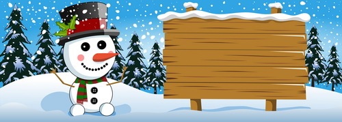 Bonhomme de neige de Noël avec des vecteurs de planche de bois  