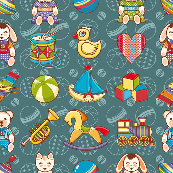 baby seamless pattern with cute toy vectors 08  