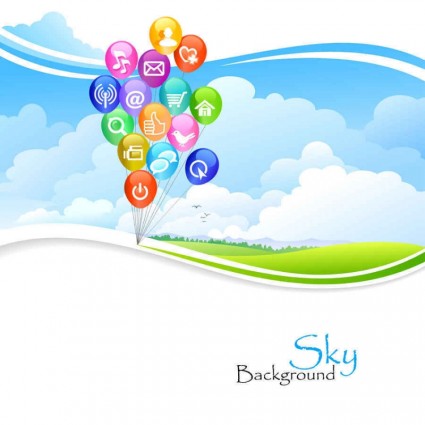 Blue sky with web icons vector background  