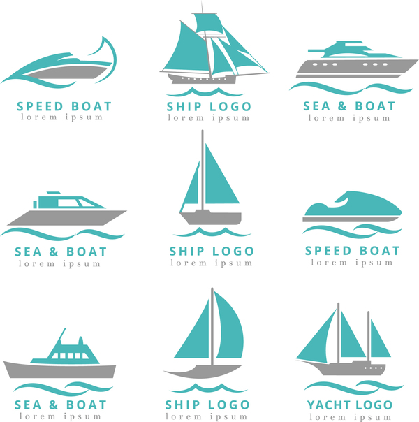 bateau de vitesse avec vecteur de logos de bateau et yacht  