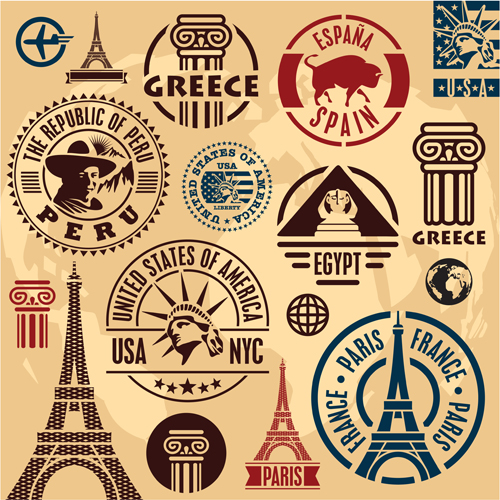 Various Travel stamps design vector 03  