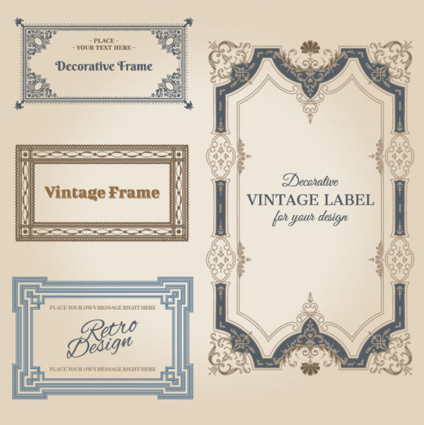 Set of Decorative vintage frame vector graphics 01  