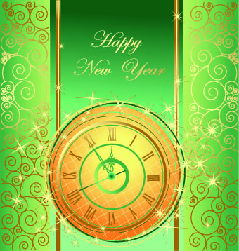 2014 New Year clock glowing background vector 04  