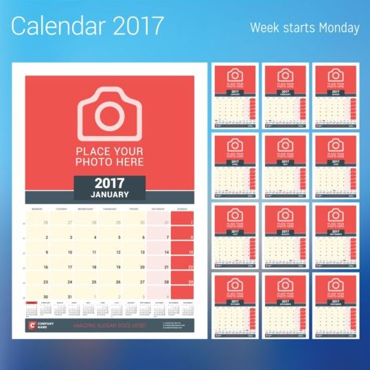 2017 disk calendar red styles vector 02  