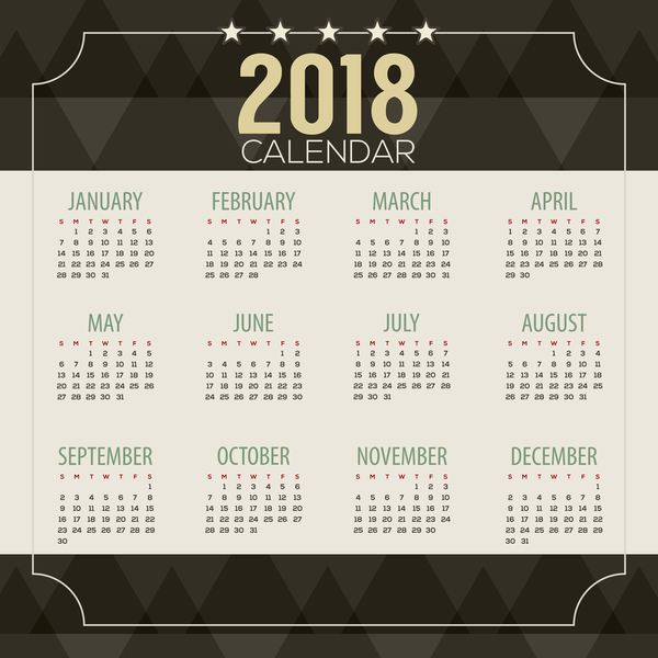 Modèle de calendrier 2018 avec vecteur de fond noir polygone  
