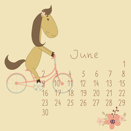 Cute Cartoon June Calendar design vector  
