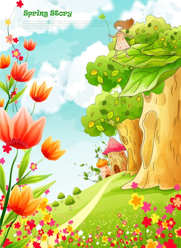 Beautiful cartoon spring scenery vector graphics 05  