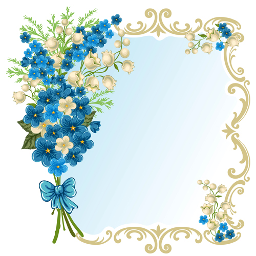 Beautiful flower with retro frame vector material 06  