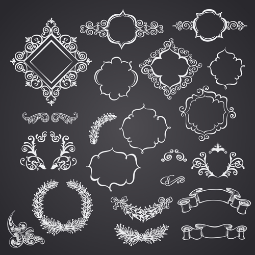 Black and white style ribbon with frames ornaments vector 01  