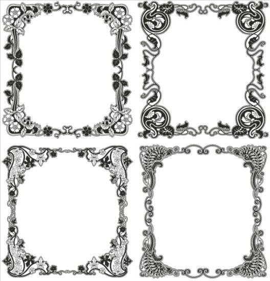 Black floral frame vector material 01  