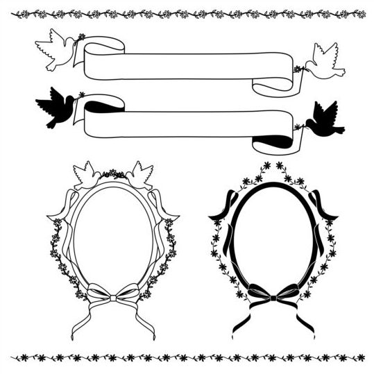 Black frame with border and ribbon vector  