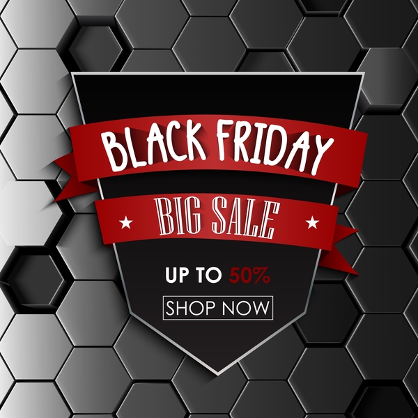 Schwarzer Freitag-Verkauf mit Hintergrundvektor 01 des Hexagons 3D  