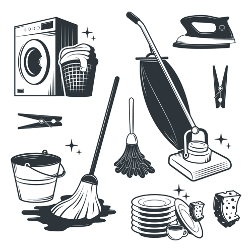 Black with white cleaning tools vector  