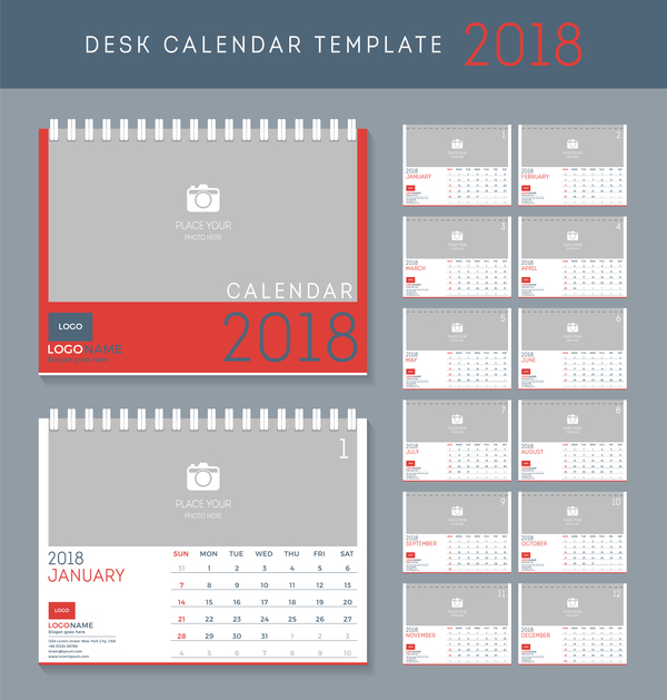 空の赤いディスクカレンダー2018テンプレートベクトル  