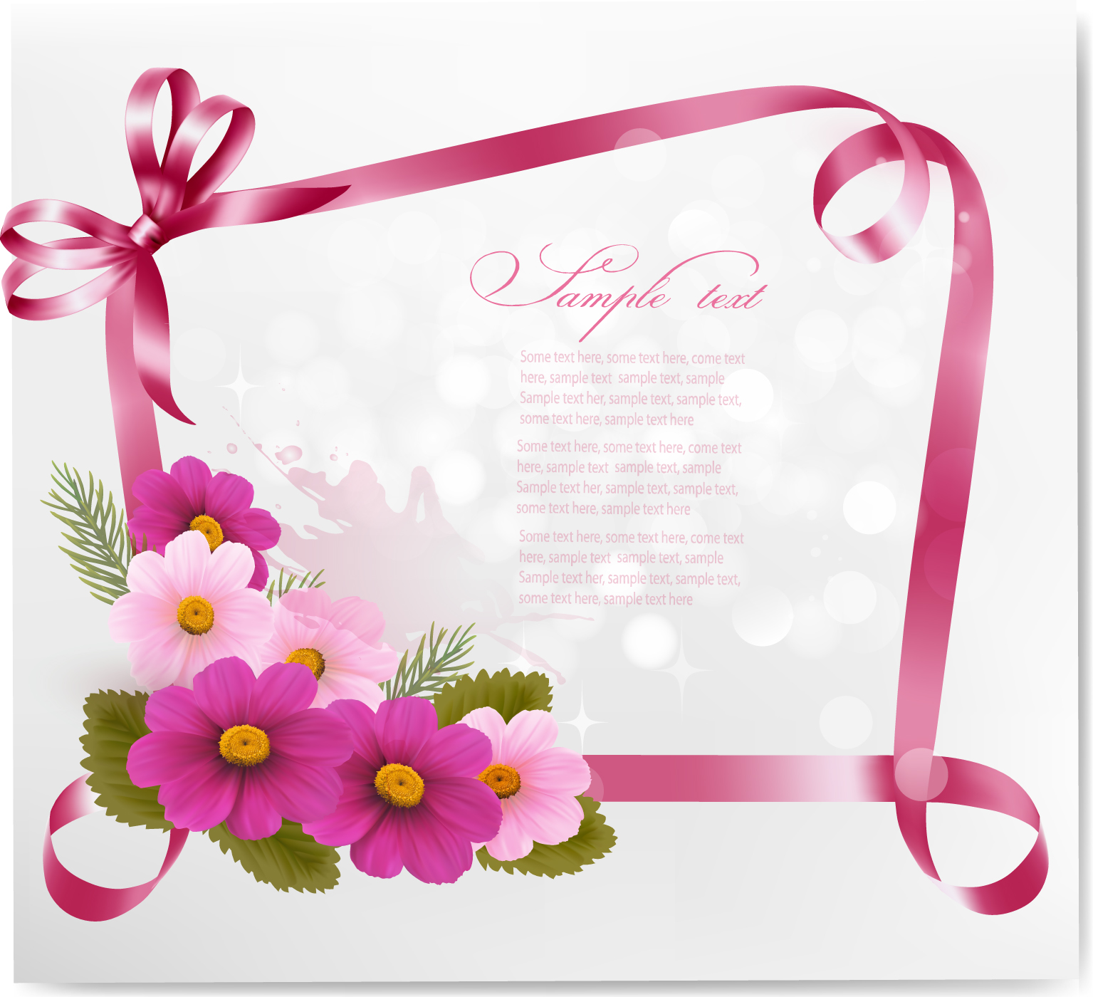 Ribbon with flower Greeting card vector 02  