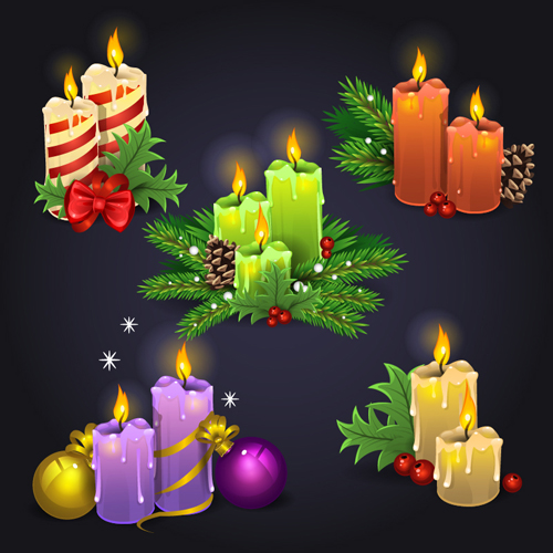 Christmas candle with baubles vectors 08  