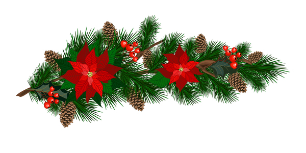 Weihnachtskiefernniederlassungen mit Stechpalmenverzierungen vector Illustration 04  