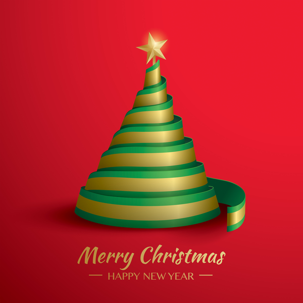 Christmas tree with ribbon design vector 07  