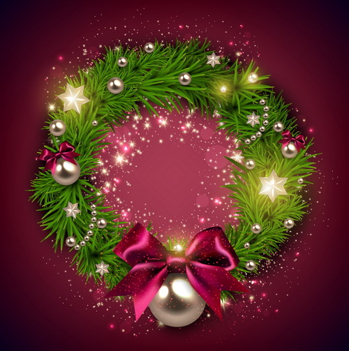 Christmas wreath with purple background vector  