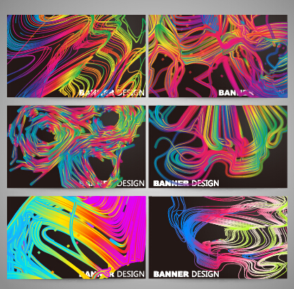 Colorful line business card vector set 02  