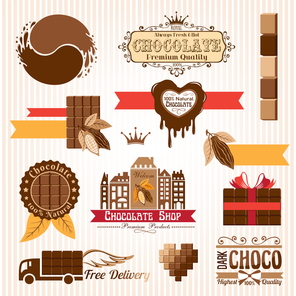 Creative chocolate logo with labels vector 04  